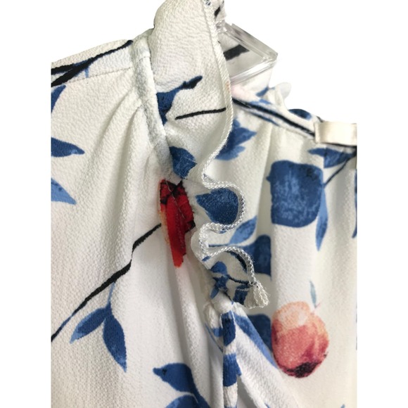 C & E Women's Blouse Sleeveless Top Blue Floral Ruffled Collar V-Neck Stretch M - Picture 5 of 7